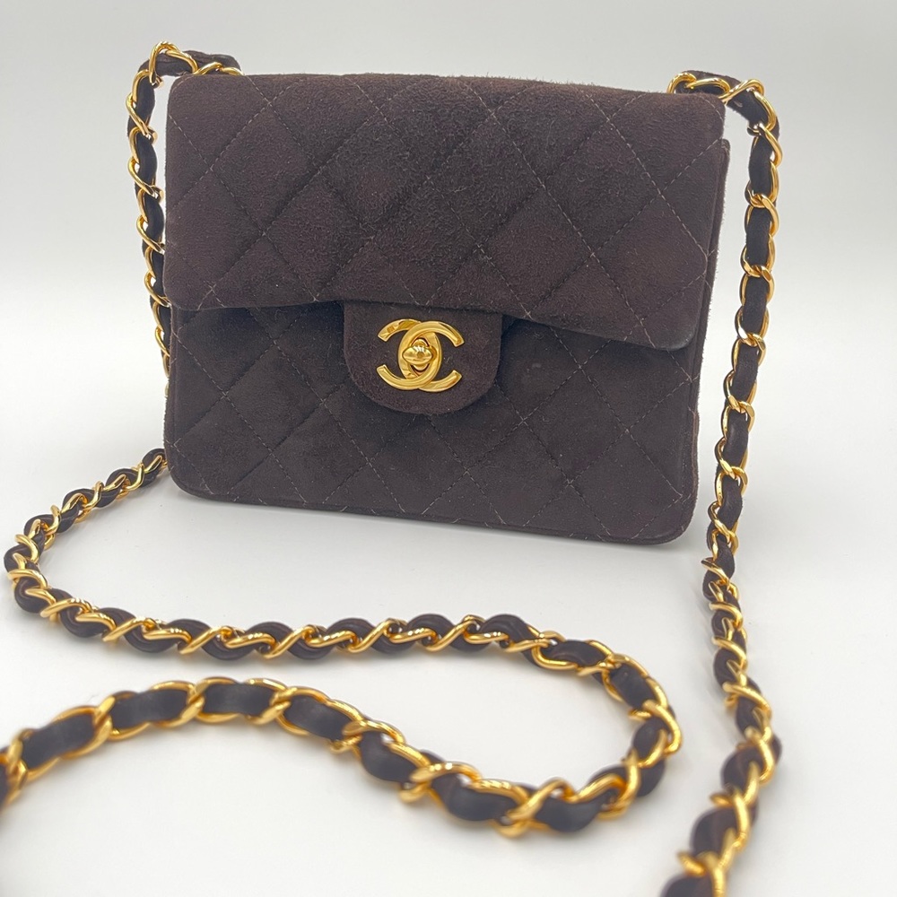 Chanel vintage mini flap brown suede